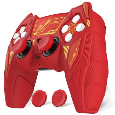 PlayVital PS5 Controller Silicone Mecha Rhino Shockproof Protective Easy Includes Thumb Grips and Compatible with Charging Maple Red and Brick Red