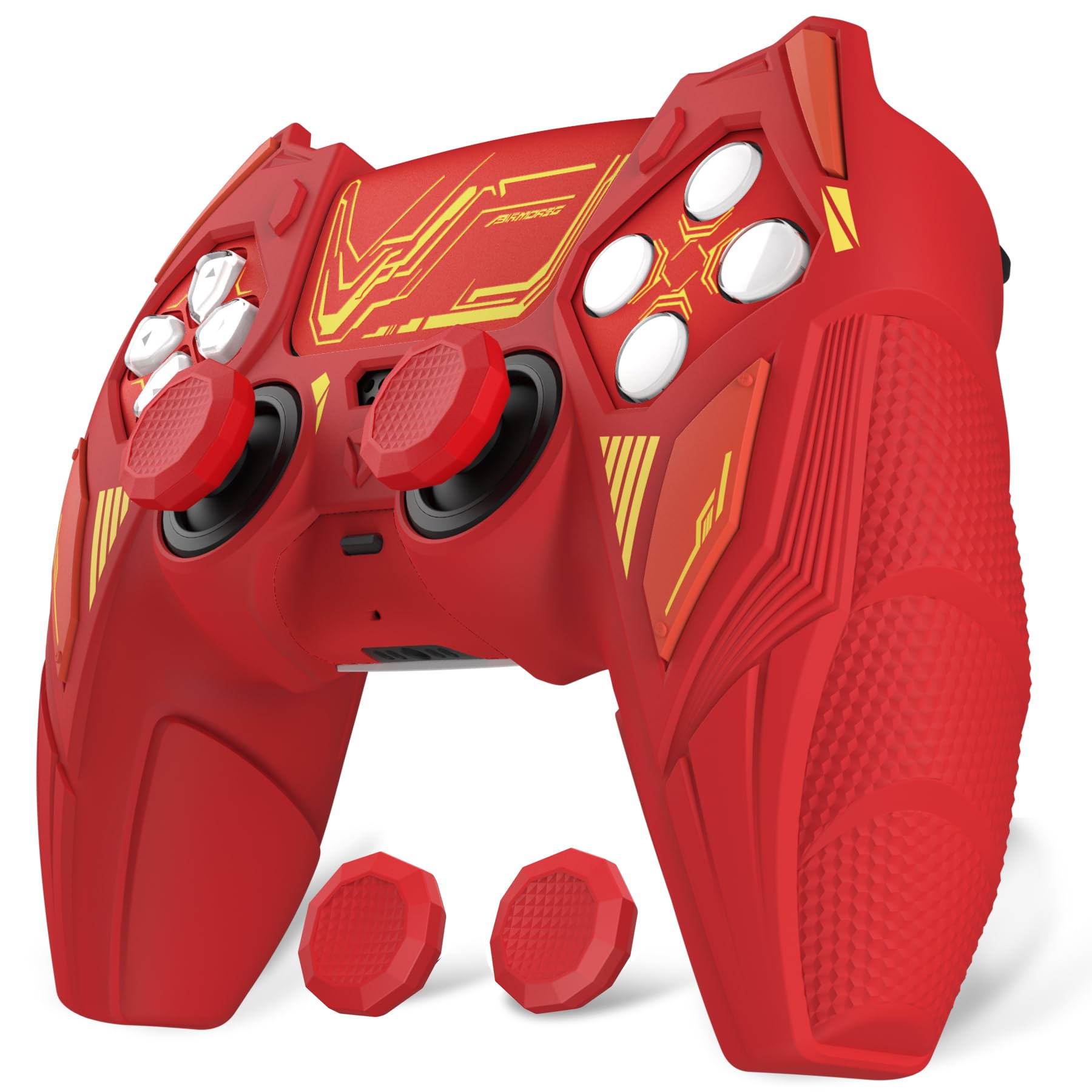 

PlayVital PS5 Controller Silicone Mecha Rhino Shockproof Protective Easy Includes Thumb Grips and Compatible with Charging Maple Red and Brick Red