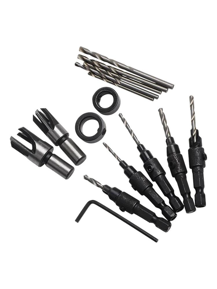 For Wood Screws Adjustable Depth Drill Drill Bit Set For DIY Projects Drill Bit Limit Ring Set Hexagonal Wrench