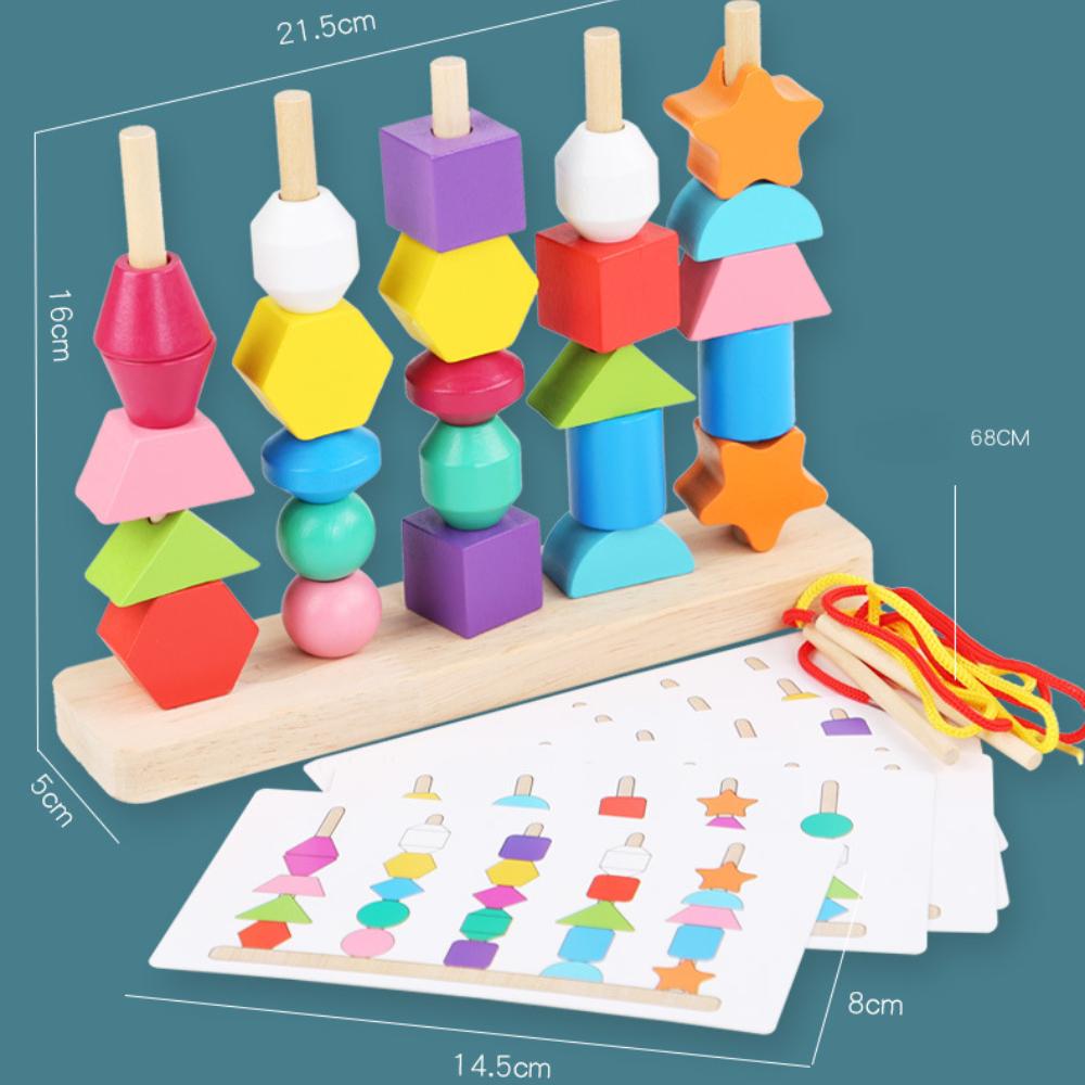 Montessori Toys For 2 3 4 Year Old Kid Boy Girl Toddler Montessori Wooden Beads Sequencing Toy Set Lacing Beads Stacking Block Matching Shape Stacker