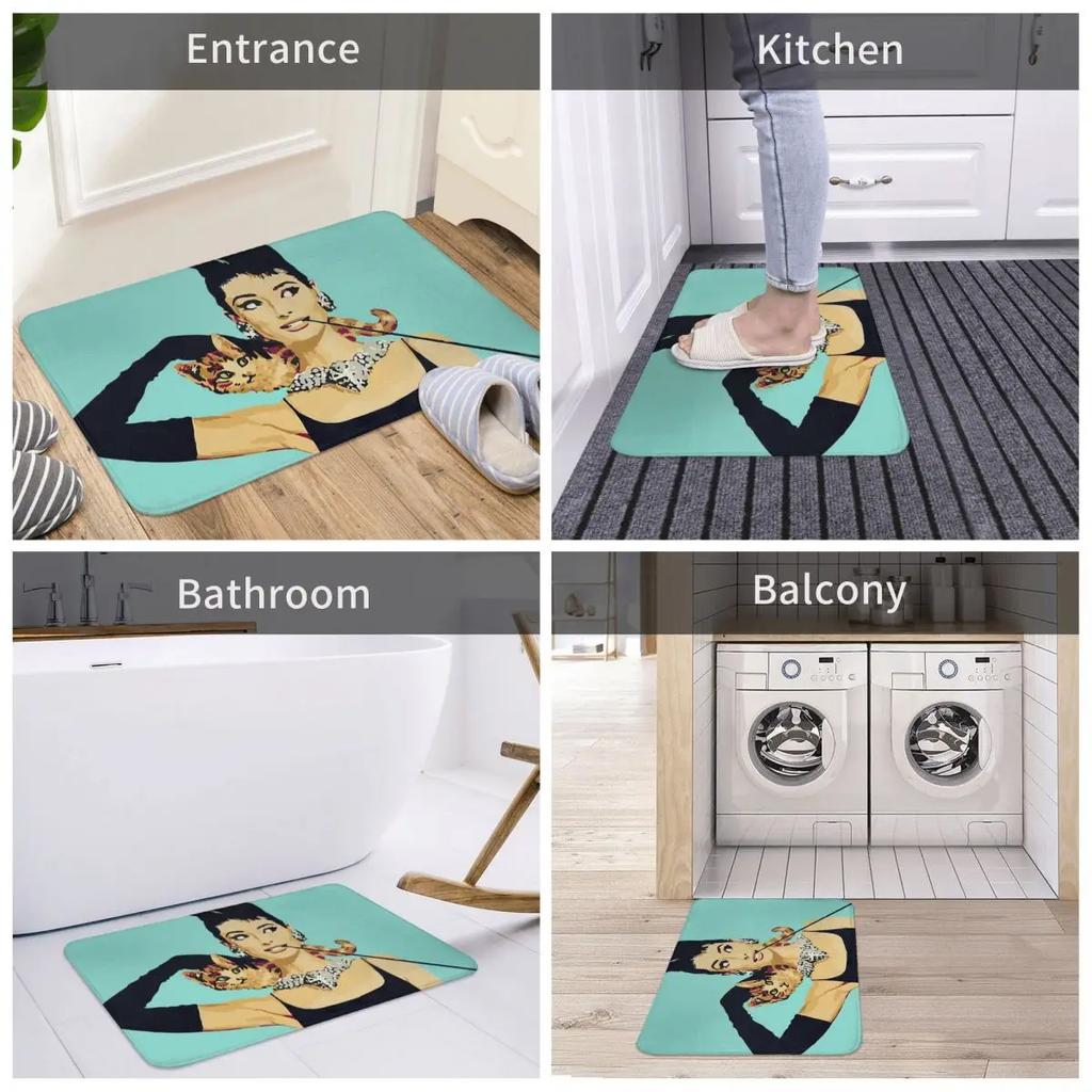 Retro Anti-Slip Rug Doormat Bath Mat Breakfast At Tiffanys Audrey Hepburn Jewellery Colour Balcony Carpet Welcome Decorative
