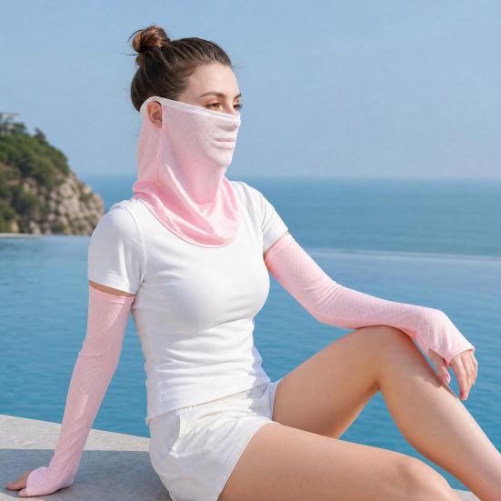 2Pcs/Set Face Guard Sun Protection Oversleeve Set, Ice Silk Cooling Fabric Arm Sleeves with Thumb Buckle Cuffs, for Outdoor Commuting Camping
