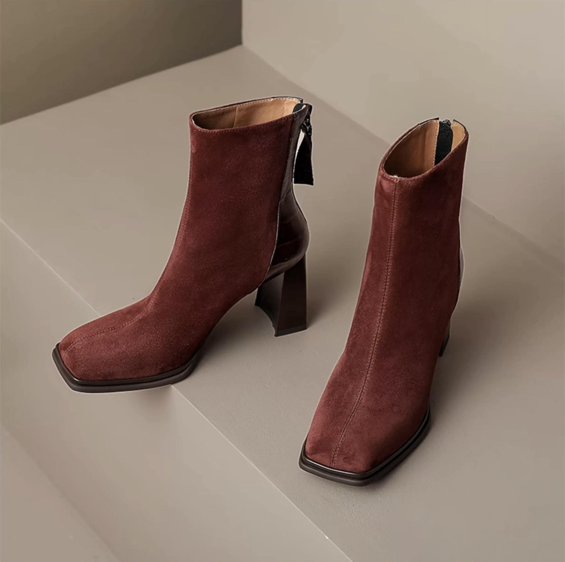 

Serpentine Женские ботильоны на высоком каблуке Модные замшевые туфли с квадратным носком Женский бренд 2025 года Тренд Элегантные офисные туфли Туфли-лодочки Botas Mujer 35