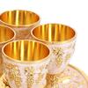 Turkish Coffee Pot Cup Set Vintage Exquisite Elegant Metal Tea Pot Set with 6 Cups for Tea Table Decor Wedding Present Gold White