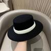 French celebrity style autumn and winter pearl flat top top hat women's fashion British warm wide brim woolen hat felt hat tide