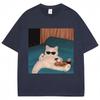 Funny Glasses Cat and Pizza Meme Tshirt Unisex Women Creativity Fashion Kawaii T Shirts Loose Cotton Casual Tees Cat Lovers Gifts