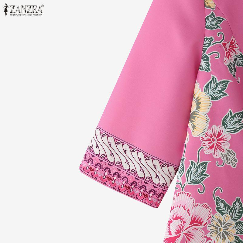 ZANZEA Women Round Neck 3/4 Sleeve Floral Print Casual Blouse