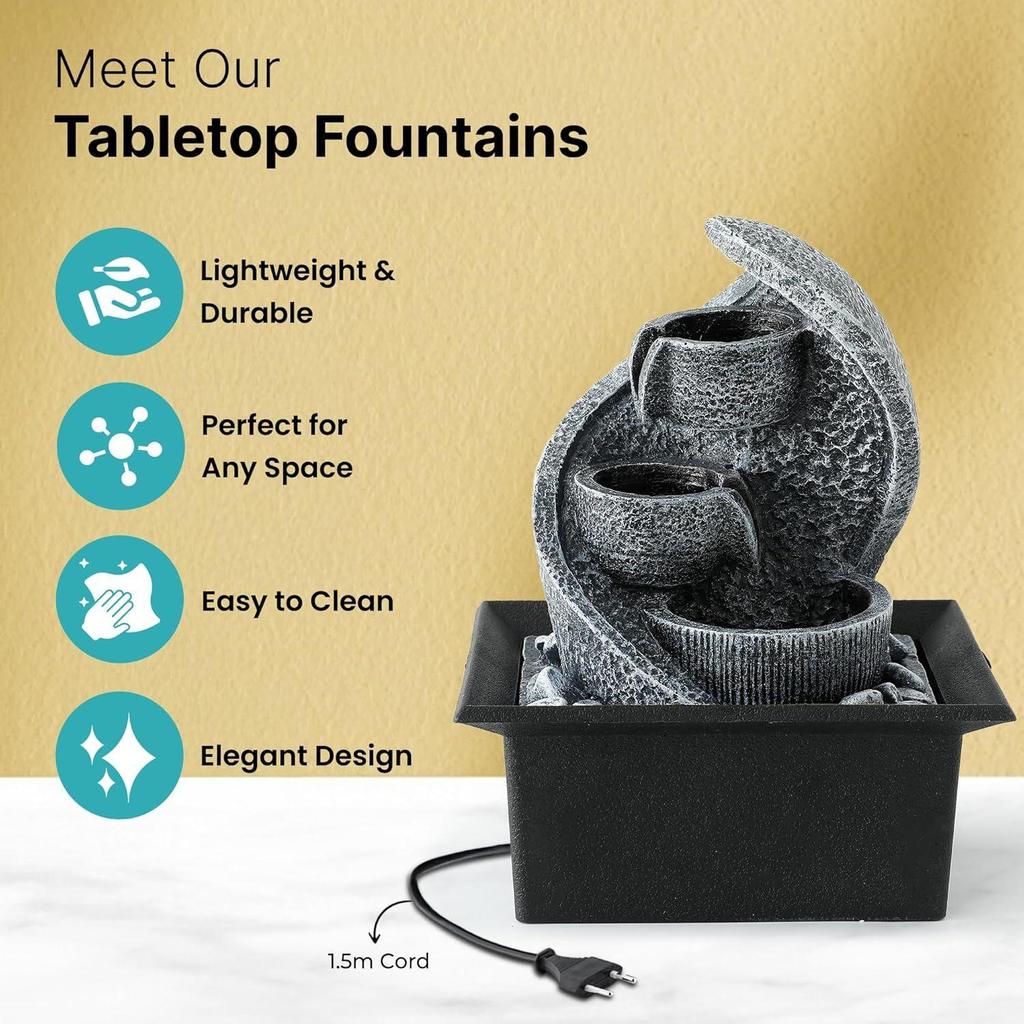 Polyresin Water Fountain for Home Decor (20cm)| Water Fountains for Living Room, Office, Reception | House Warming Gifts