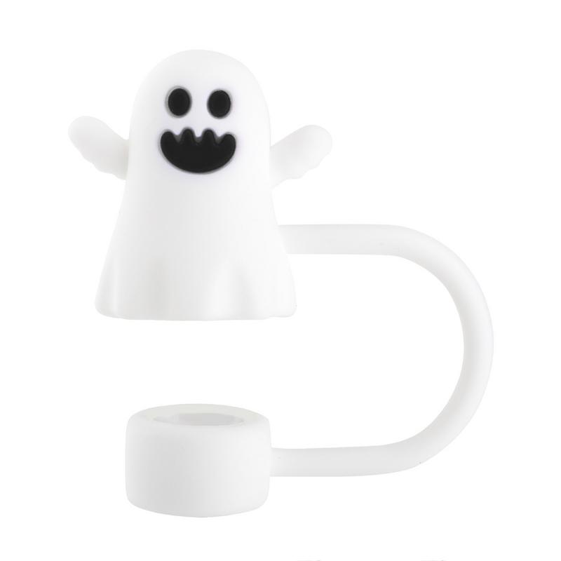 Silicone Straw Covers Pumpkin Ghost Reusable Drinking Straw Topper 4 Piece Accessories For Kitchen Dining Water Bottles Tumbler