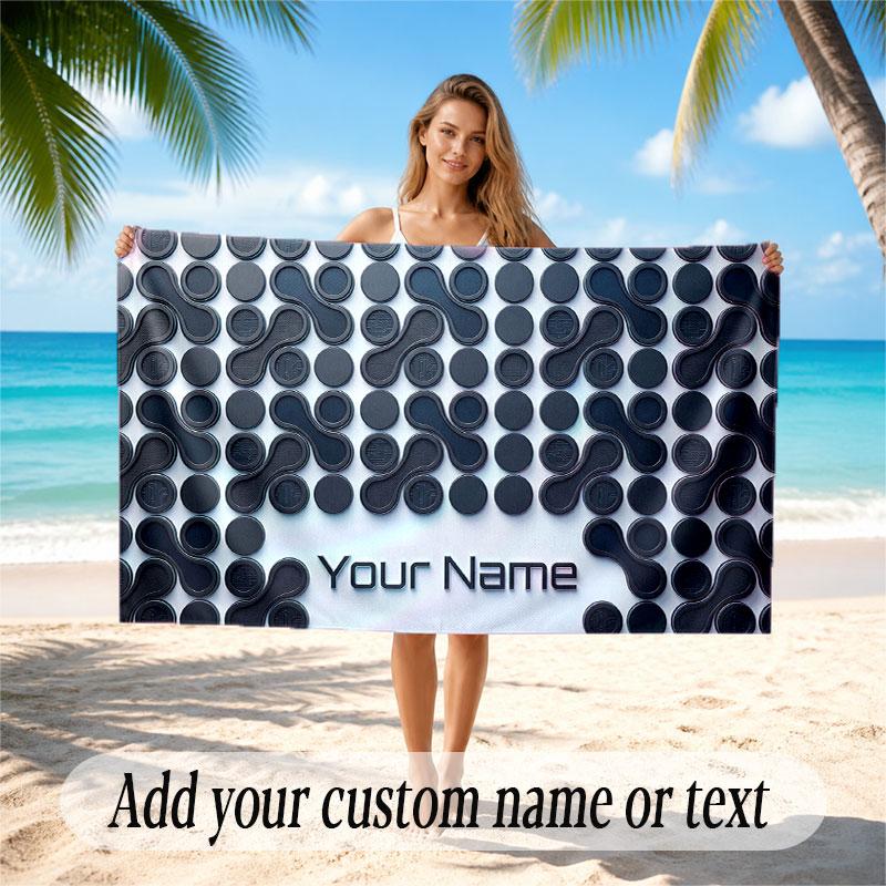 Abstract Geometric Theme Soft Beach Towel Personalized Custom Name Text Towel Portable for Beach Pool Travel