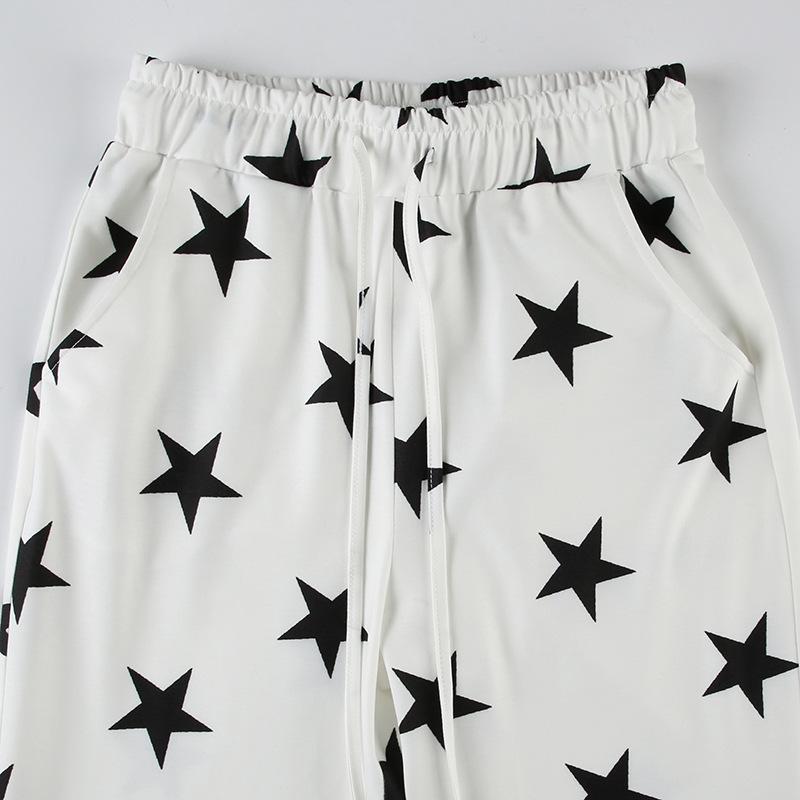 Women's Pant  Casual Micro Knit Fashion Loose Star Printed High Waisted Wide Leg Trousers