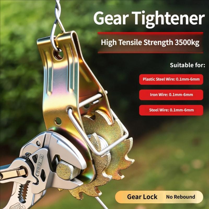 Manual Wire Tightener Gear Tensioner with Steel Body for Fence Line Repair, Wire Securing and Daily Maintenance Use