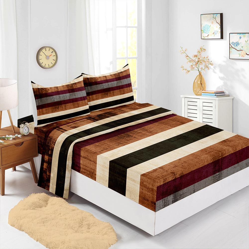 Four-Piece Mattress Set 3D Digital Printing Mattress Protective Cover Retro Line Mattress