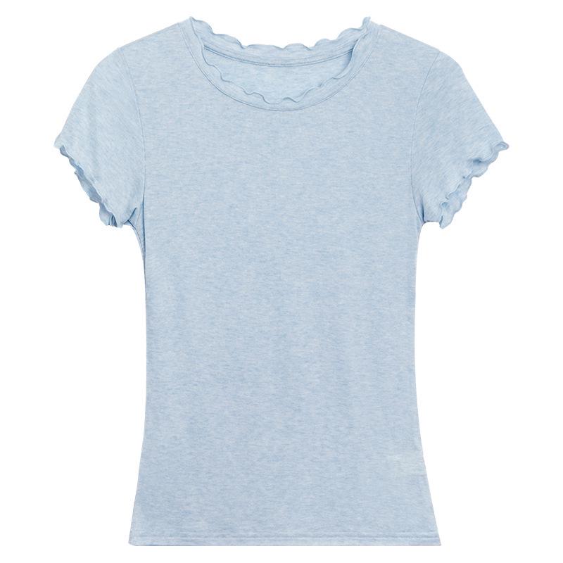 

Spring Women s Tencel Wool Ruffled Short-Sleeve Pullover Top Large