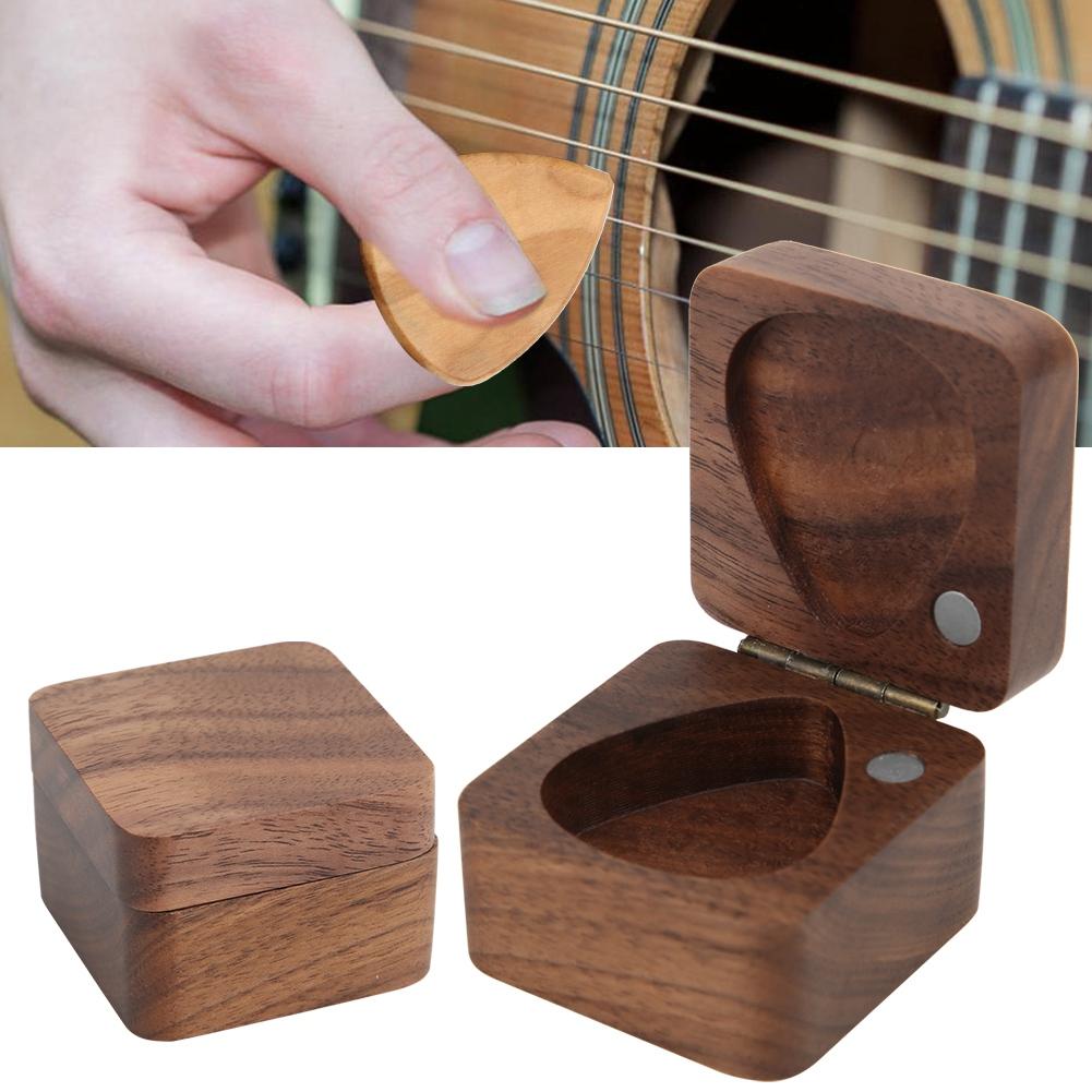 Wooden Guitar Picks Case Holder Container Cubic Plectrum Storage Box Guitar Parts