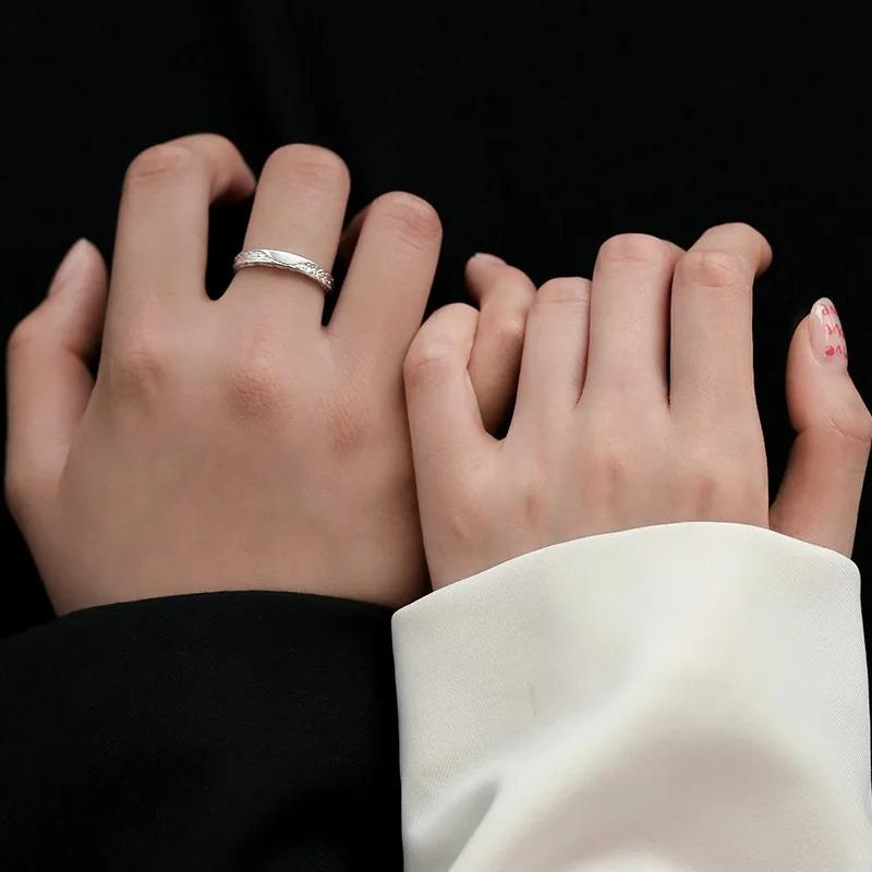 Personality Charm 925 Sterling Silver Adjustable Glacier Texture Couple Rings for Women Man Wedding Jewelry Valentine s Day Gift resizable
