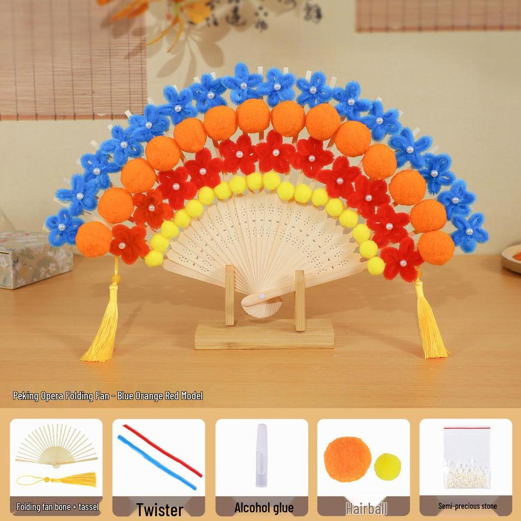 DIY Peking Opera Fan Kit: Chinese Handmade Pipe Cleaner & Creative Folding Fan for Kids