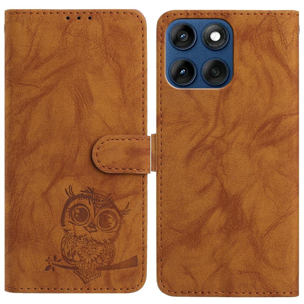 For Motorola Edge 60 5G/60s 5G/Fusion 5G Case Owl Imprinted PU Leather Wallet Phone Cover with Wrist Strap