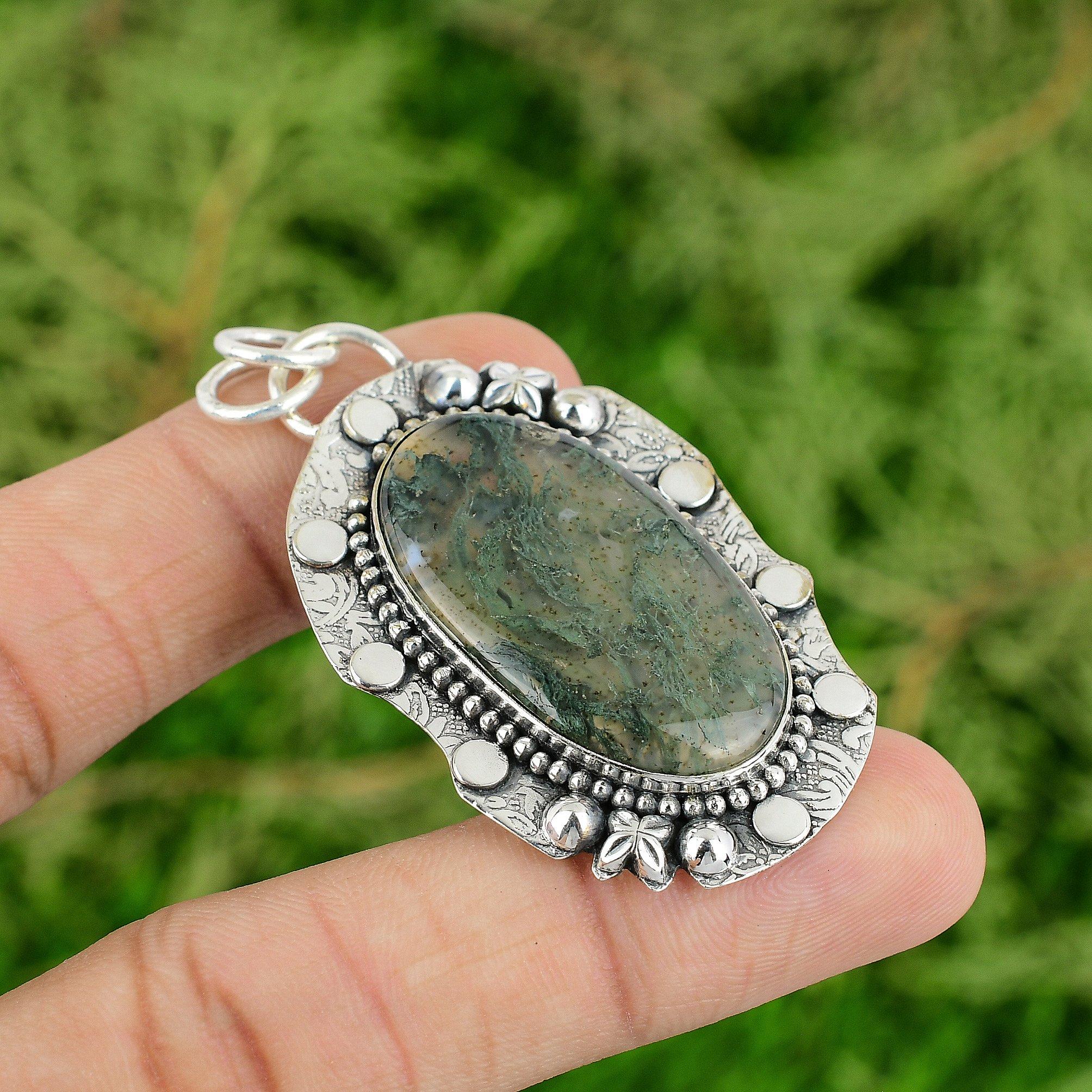 

Solar Moss Agate Pendant 925 Sterling Silver Pendant Handmade Gemstone Pendant silver Jewelry for Gifts