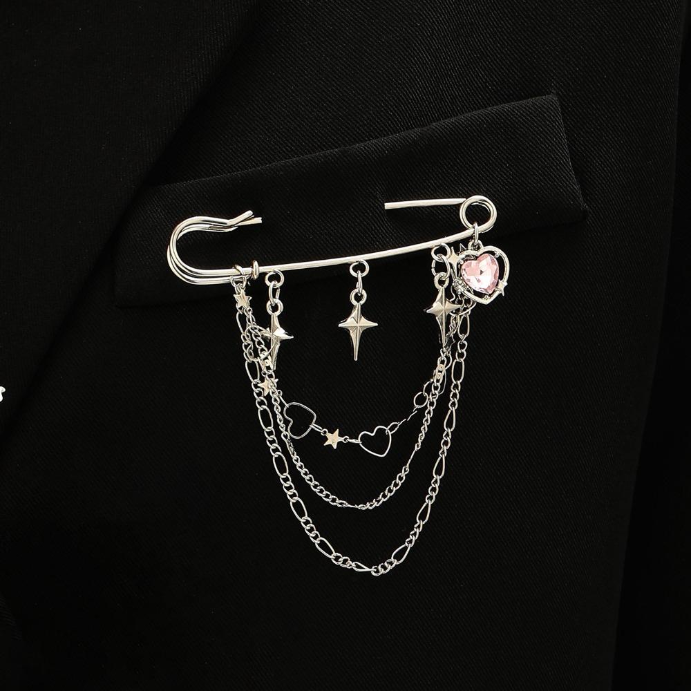 Metal Chain Chain Pendant Brooches Butterfly Design Detachable Tassel Chain Pin Retro Style Adjustable Collar Brooch