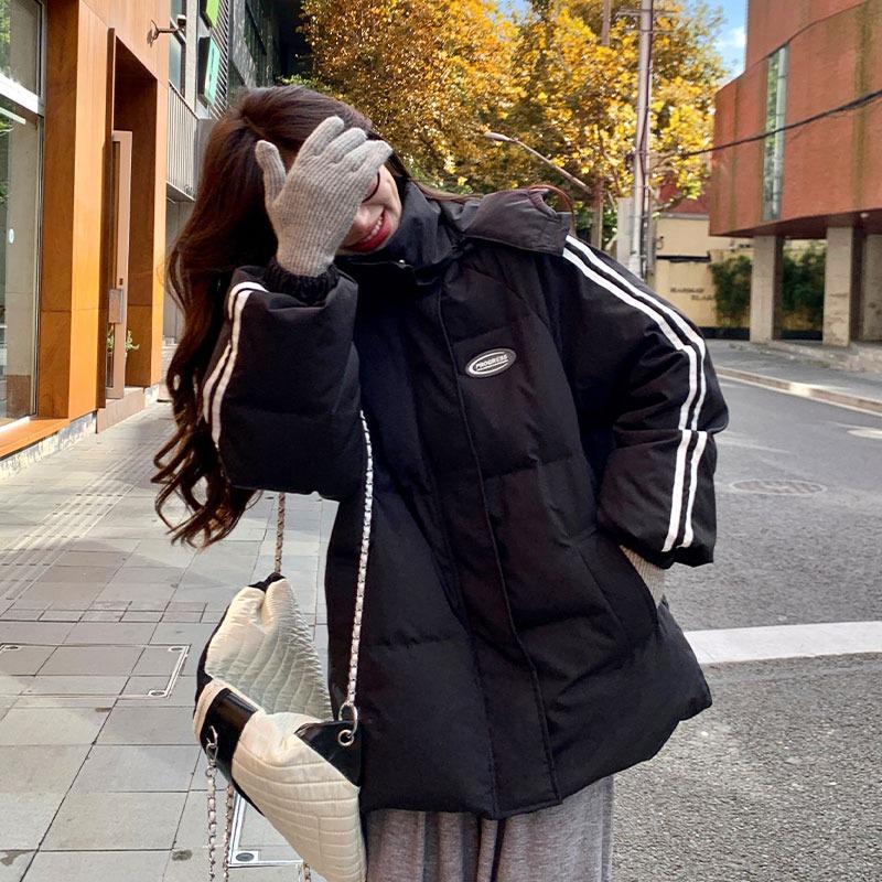Black Down Cotton-padded Clothes for Women's Winter New Korean Version Loose Student Thickened Cotton-padded Clothes