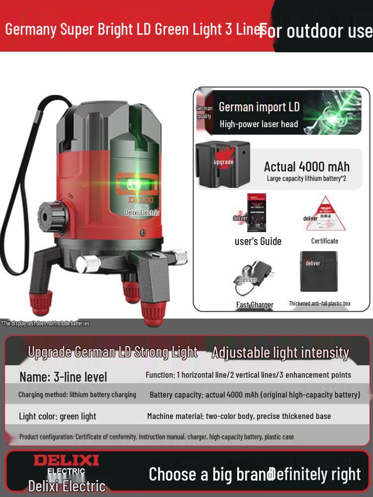Delixi Electric High Precision Infrared Laser Level with Automatic 2/35 Line Leveling for Outdoor Use