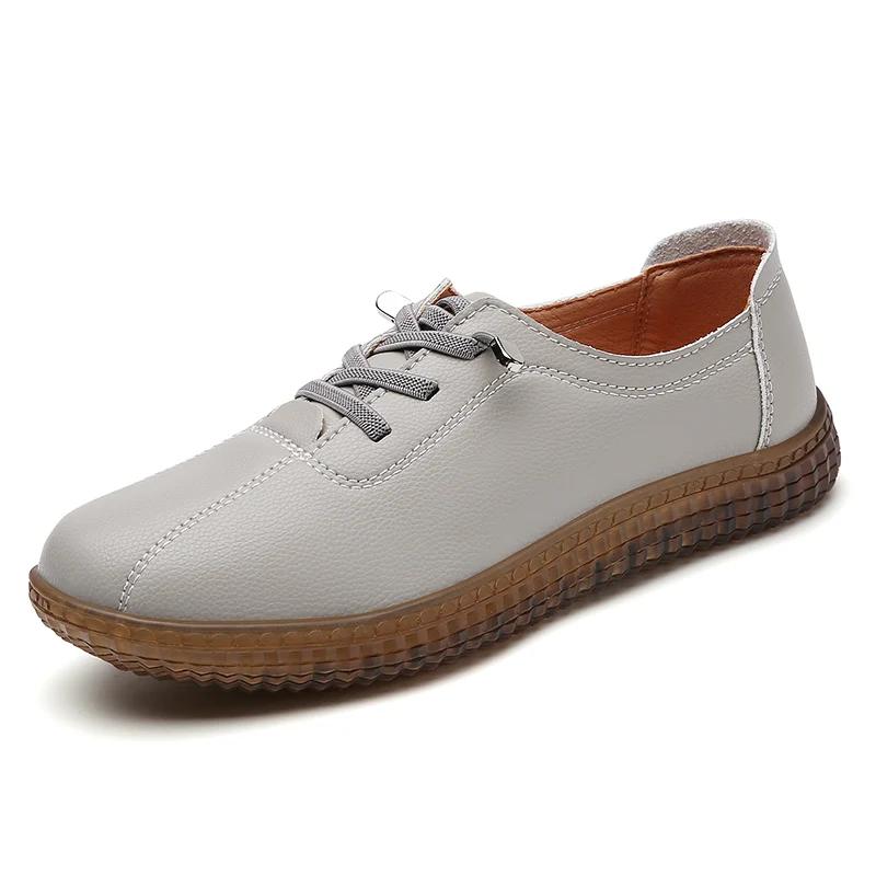 100% Leather Spring/summer Women's Casual Walking Sneakers Soft Soled Flats Breathable Lace-up Loafers for Women Tenis De Moda