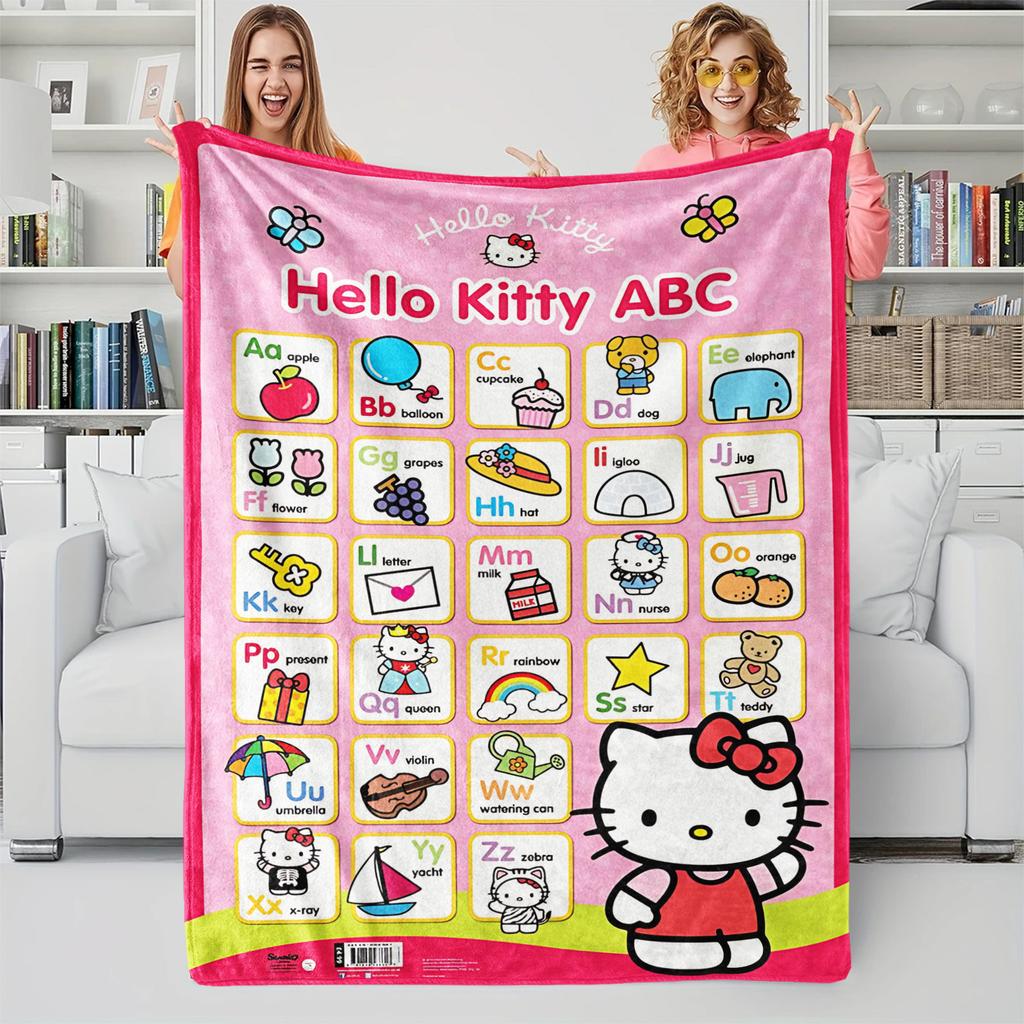 Hello Kitty Flannel Throw Blanket, Cute Cartoon Soft Warm Fleece Blanket for Sofa, Bed, Travel, Camping, Kids & Home Decor