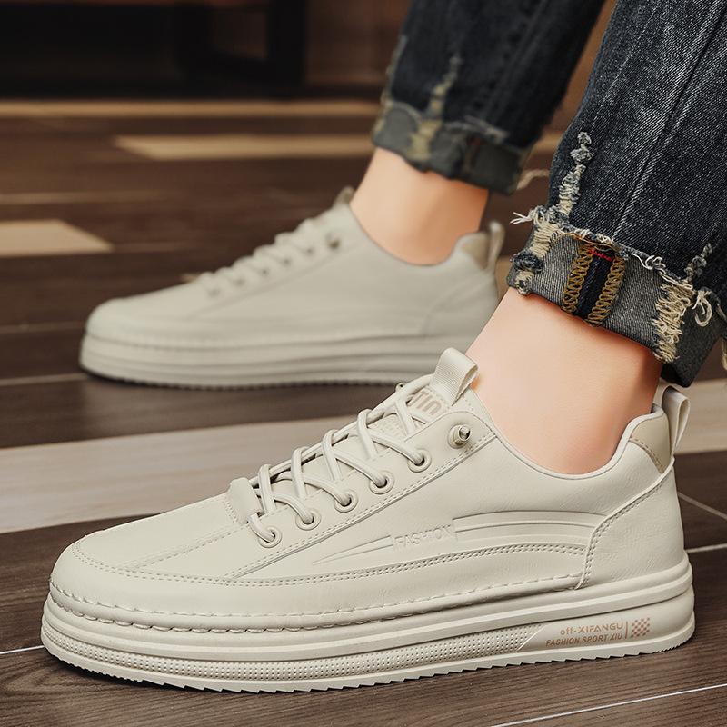 

2025 work new summer British board shoes daily casual shoes little white shoes men s Korean version versatile low-top leather 44 бежевый