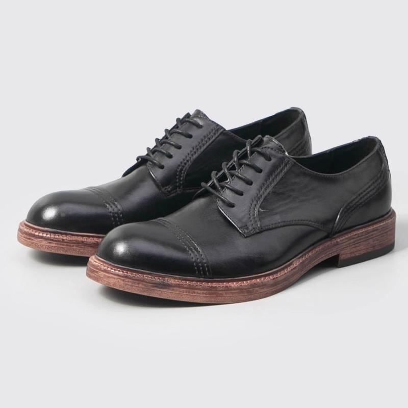 Retro British Style Thick Soled Lace Up Handmade Male Casual Shoes Genuine Leather Fashion Oxfords For Men Business Dress Shoes