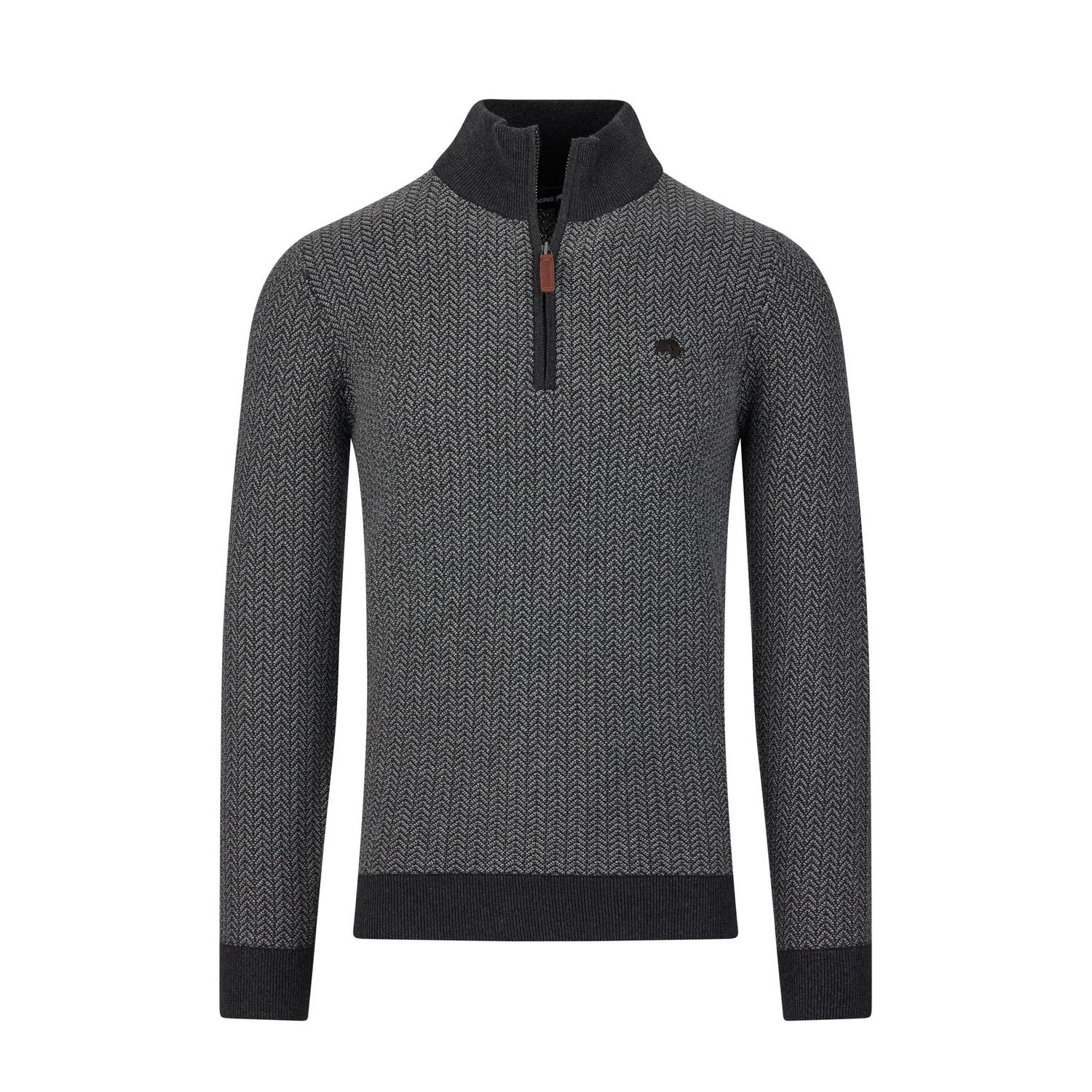 Jersey de Punto con Textura de Espiga para Hombre Raging Bull con Cremallera de Cuarto M gris