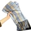 Autumn and winter new retro plaid scarf women's wool high-end student shawl thickened warm scarf