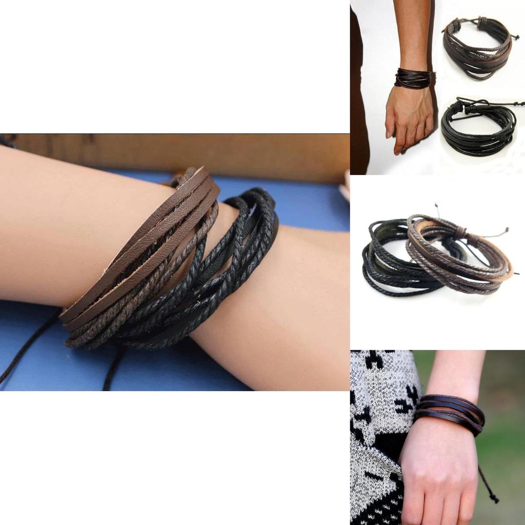Trendy Handwoven Multilayer Leather Wristband For Couples Elegant Durable Gift Idea