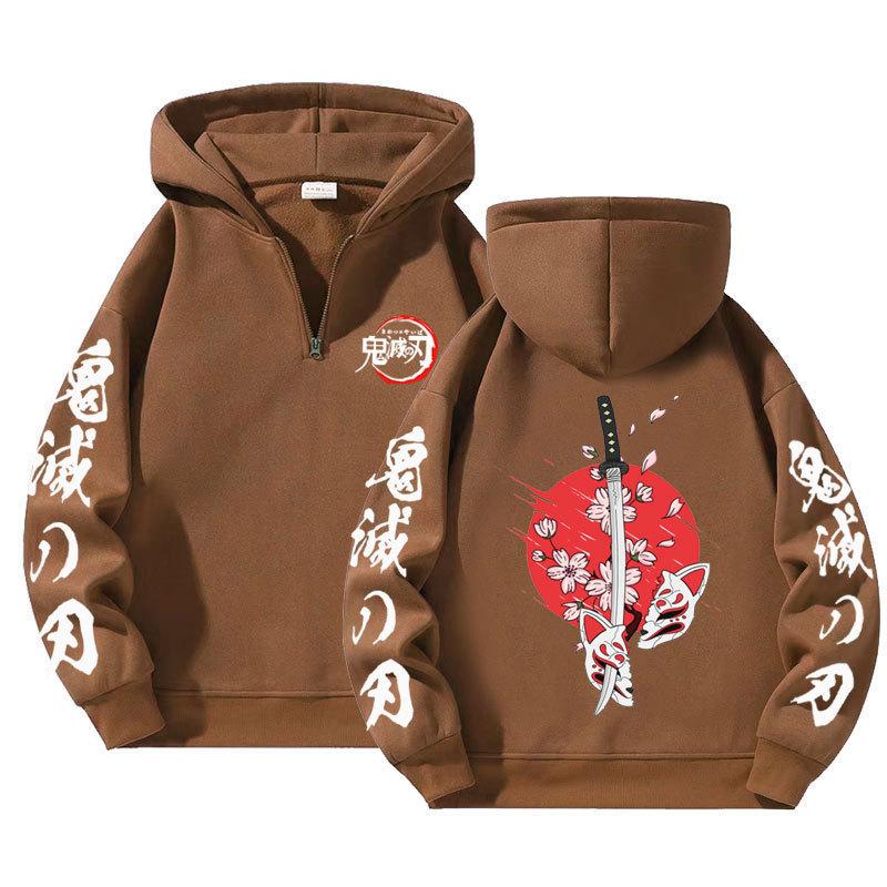 Demon Slayer Harajuku Anime Hoodies Men Kawaii Manga Graphic Zipper Coats Kimetsu No Yaiba Cartoon Printed Streetwear Sweatshirts Unisex Pullover Tops