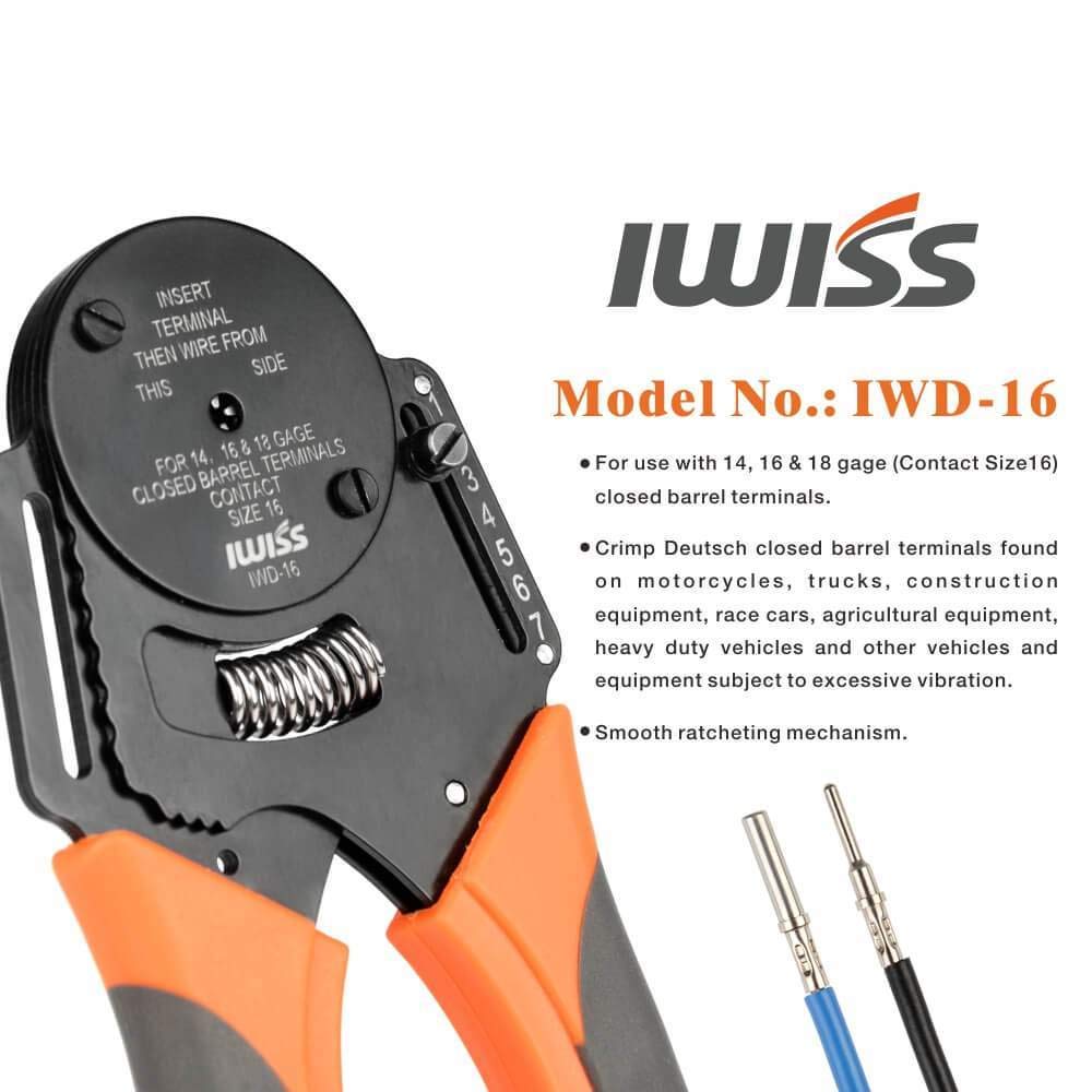 IWISS Socket Contact 4 Indent Crimping Pliers for Automotive DEUTSCH DT Connector Closed Barrel Terminal Crimping Tool Compatible with AWG 18 14, 16,