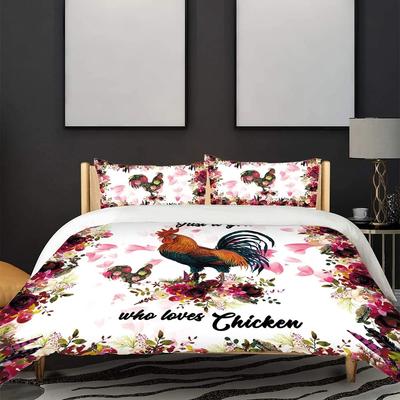 Just A Girl Who Loves Chicken Bedding Set Farm Rooster Hen Bed Duvet Cover,Floral Twin King Queen 2/3pcs Polyester Quilt Cover