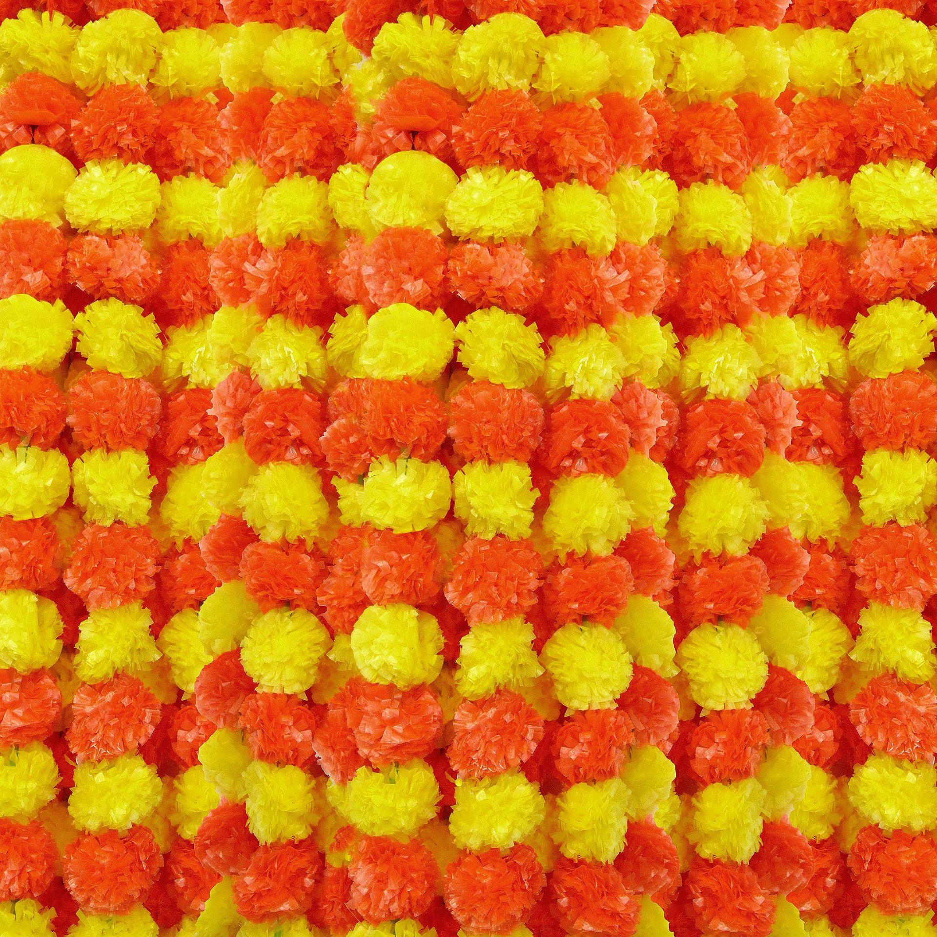 

Orange Artificial Marigold Garland - Long Strand Plastic Floral Decor for Diwali, Weddings, Parties, Pooja, Christmas one size