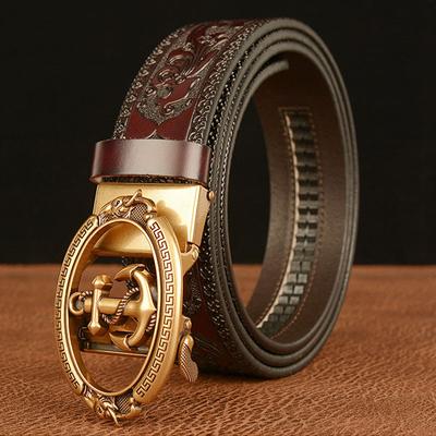 Moda Cinto Masculino Cinto de Couro Genuíno para Homens Escultura Padrão de Flor Fivela Automática Cinto Cinta para Jeans