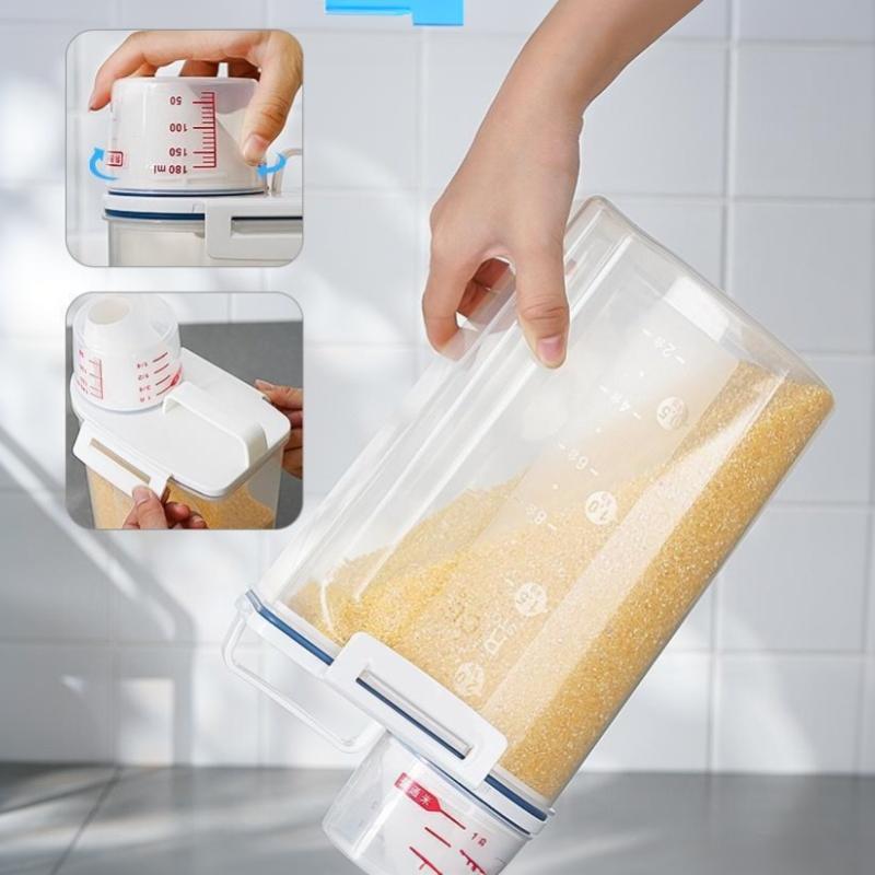 1.5/2L Rice And Grains Food Storage Canister With Measuring Cup For Grain, Nuts, Flour, Rice, Kitchen Organization