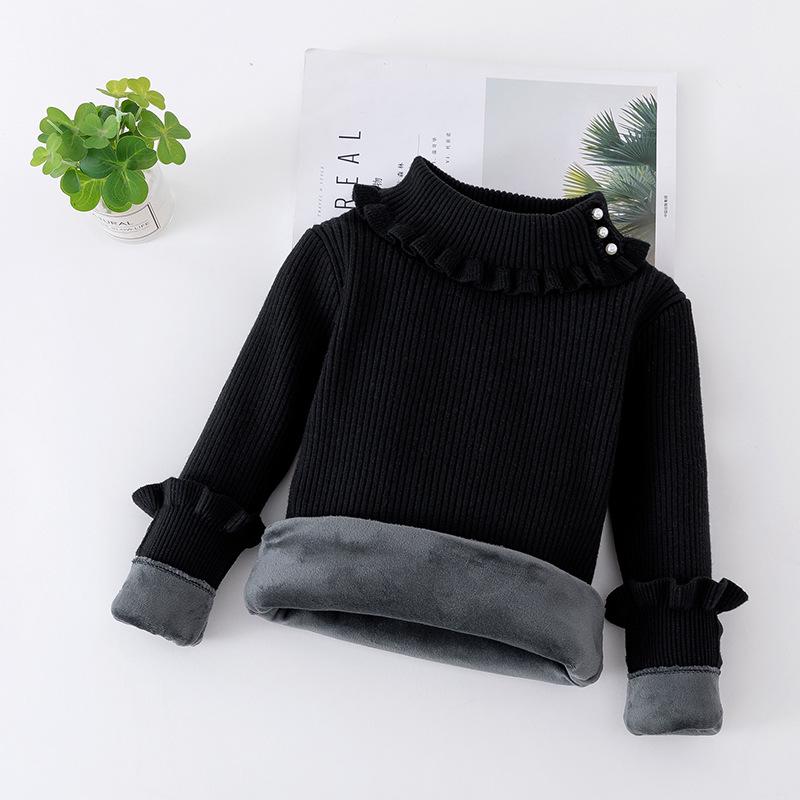 2023 Baby Girl Beaded High Neck Fleece Lined Sweater Shirt