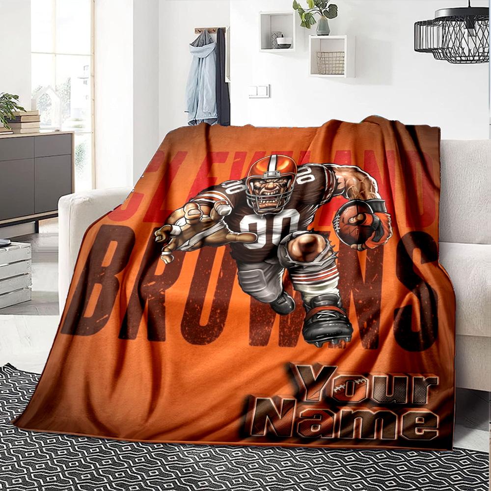 Name Custom Cleveland Browns Print Flannel Blanket High Quality Warm Comfortable Cover for All Seasons Perfect for Gifts Home Decor