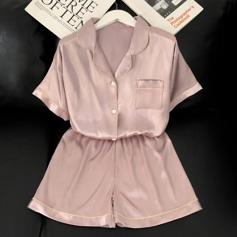 High-Quality Pajamas Can Be Worn By Women With Ice Silk Short Sleeves, Elegant And Sweet Casual Loungewear