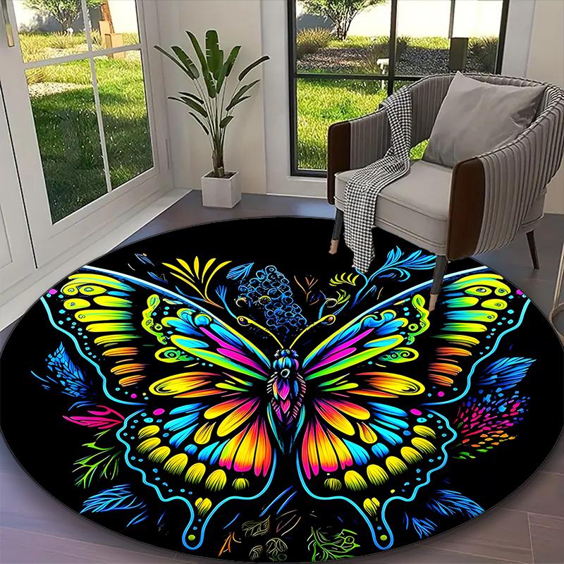 Butterfly Carpet, Non-slip Office Chair Rug, Digital Print Home Round Rug, Unique Festival Decorations