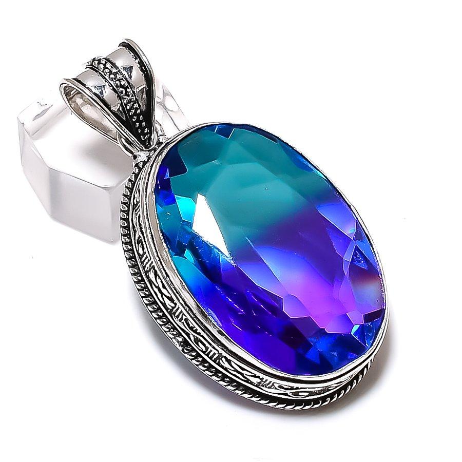 Bi-Color Tourmaline Gemstone Handmade 925 Sterling Silver Pendant 2.05" i9r32