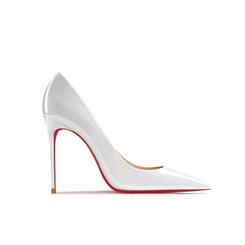 Fashion New Nude Patent Leather Work Fine Heeled High Heels with Pointed Toes and Shallow Mouth, Sexy Commuting Single Shoe Size