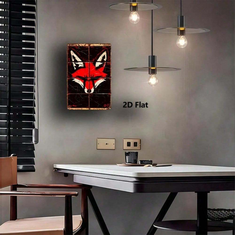 Vintage Red Fox Metal Sign, 8x12 Inch Crackle Iron Plate, Durable Wall Art for Cozy Room Decor