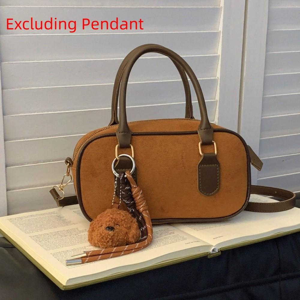 

Handbag Suede Bowling Bag Solid Color Shoulder Bag Portable PU Boston Bag Travel коричневий