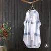 Women's Point Collar Long Sleeve Plaid Blouse Loose Fit Casual Cotton Tunic Shirt Outerwear