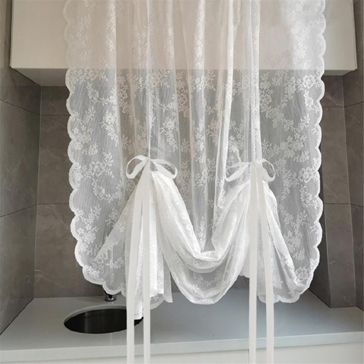 White Lace Voile Curtains with Florals Embroidery Pulling Curtain for Bedroom and Living Room 150cm