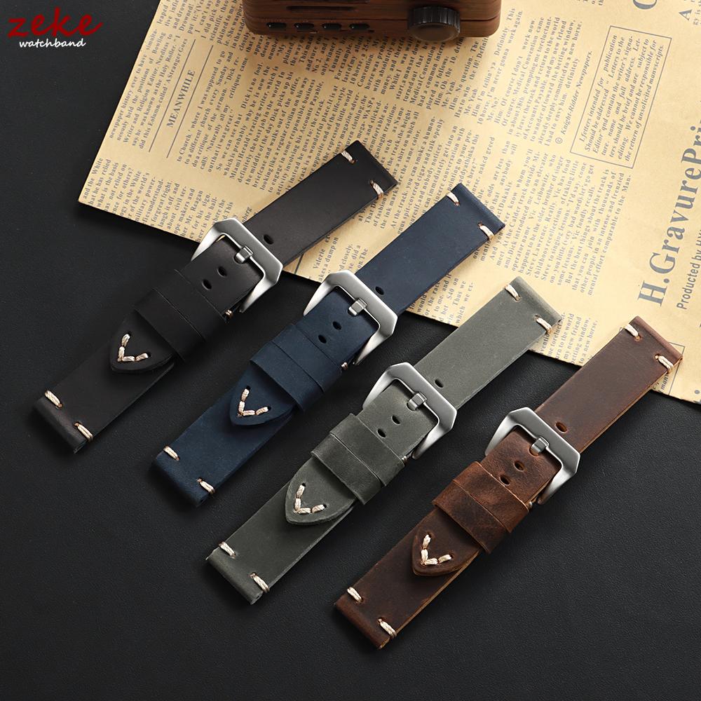 Vintage Crazy Horse Genuine Leather Strap Soft Stitching Cowhide Watch Band Men's Business Wristband 18/20/22/24mm for Panerai